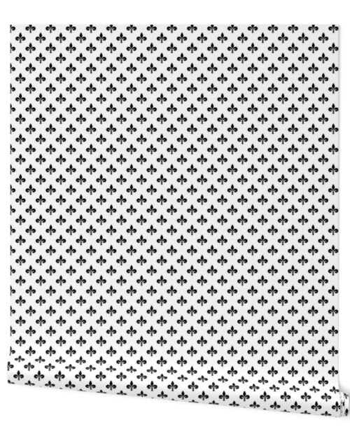 Small Black French Fleur de Lis on White Wallpaper