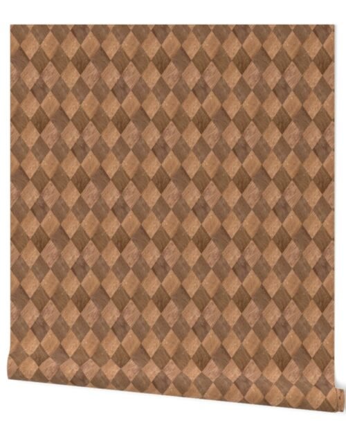 Light and Dark Wood Harlequin Diamond Check Marquetry Wallpaper