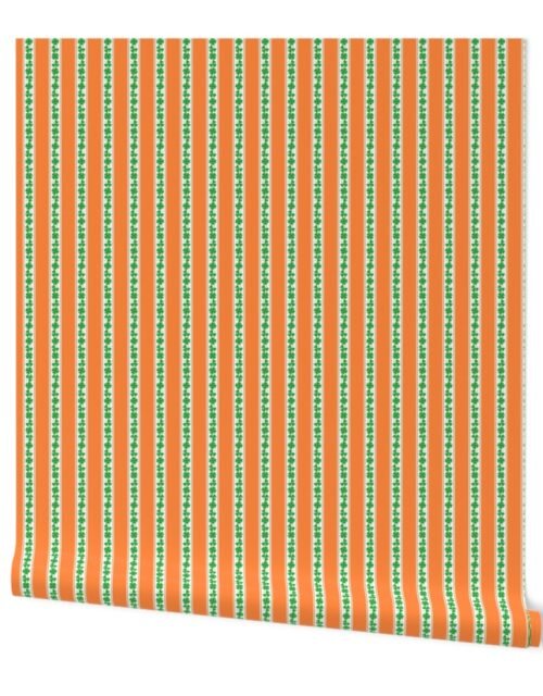 Single  Orange Striped St. Patricks 3 and 4-Leafed Shamrocks in Kelly Green on Orange Wallpaper