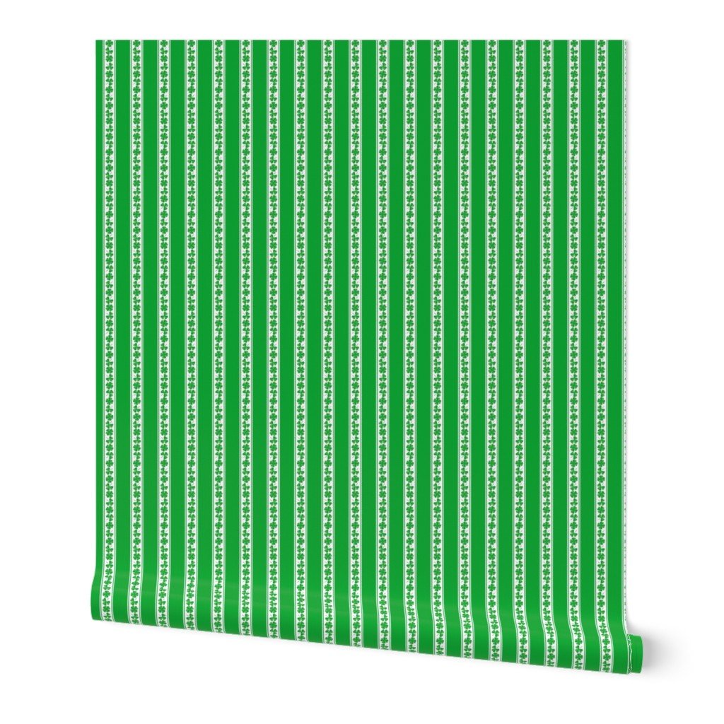 Double Striped Green St. Patricks 3 and 4-Leafed Shamrocks in Kelly Green Wallpaper Double Striped Green St. Patricks 3 and 4-Leafed Shamrocks in Kelly Green Wallpaper