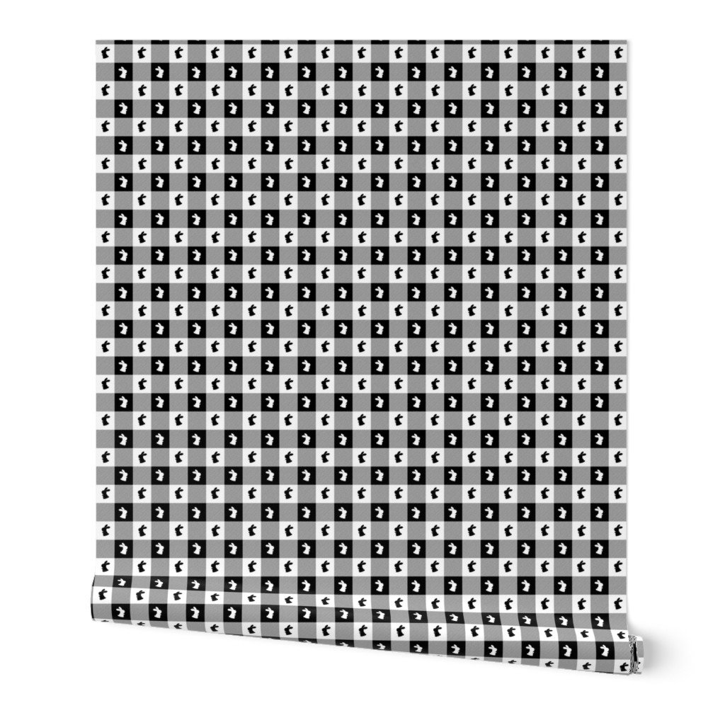 Black and White Easter Gingham Check with Center Bunny in Black and White Wallpaper Black and White Easter Gingham Check with Center Bunny in Black and White Wallpaper