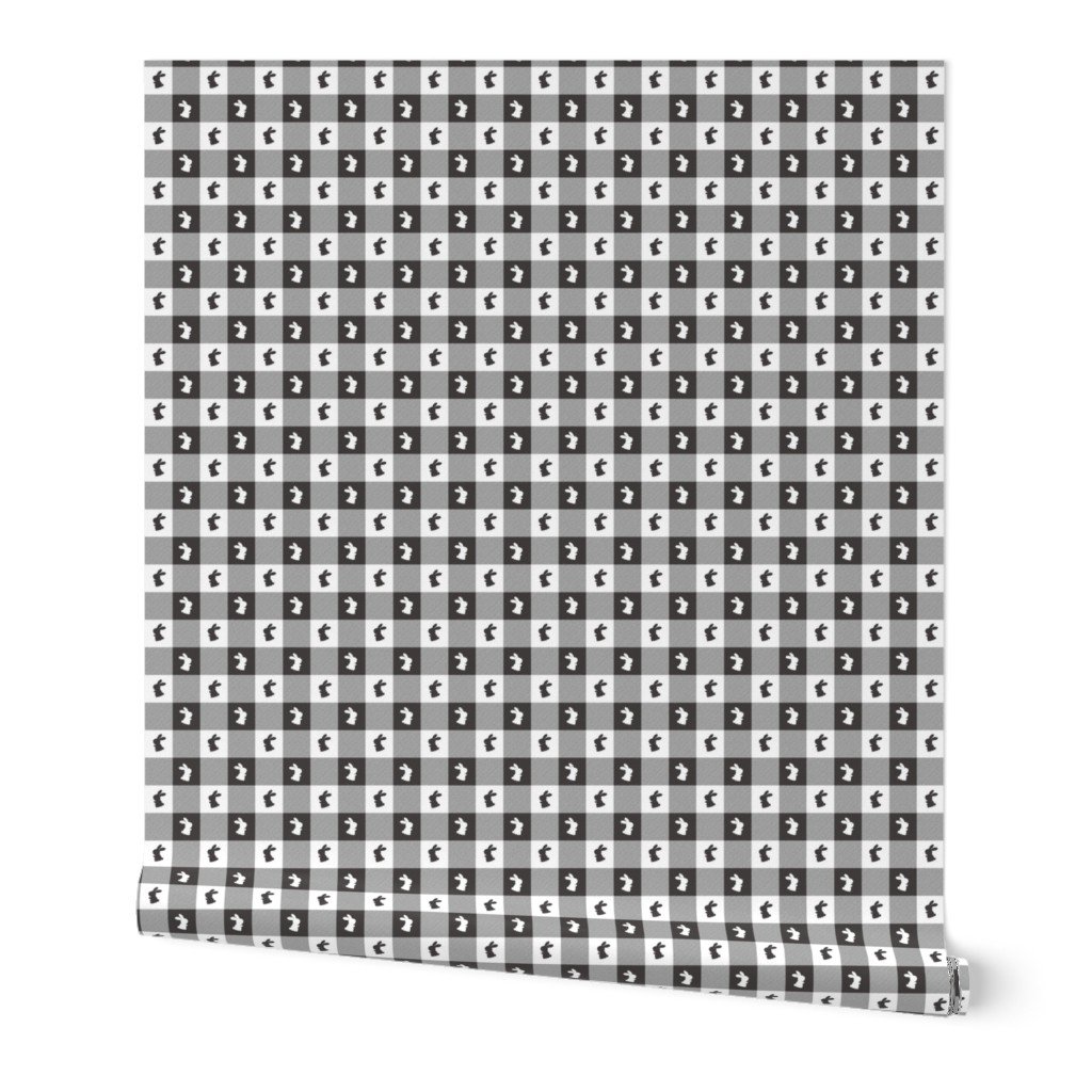 Graphite and White Gingham Check with Center Easter Bunny Medallions in Graphite and White Wallpaper Graphite and White Gingham Check with Center Easter Bunny Medallions in Graphite and White Wallpaper