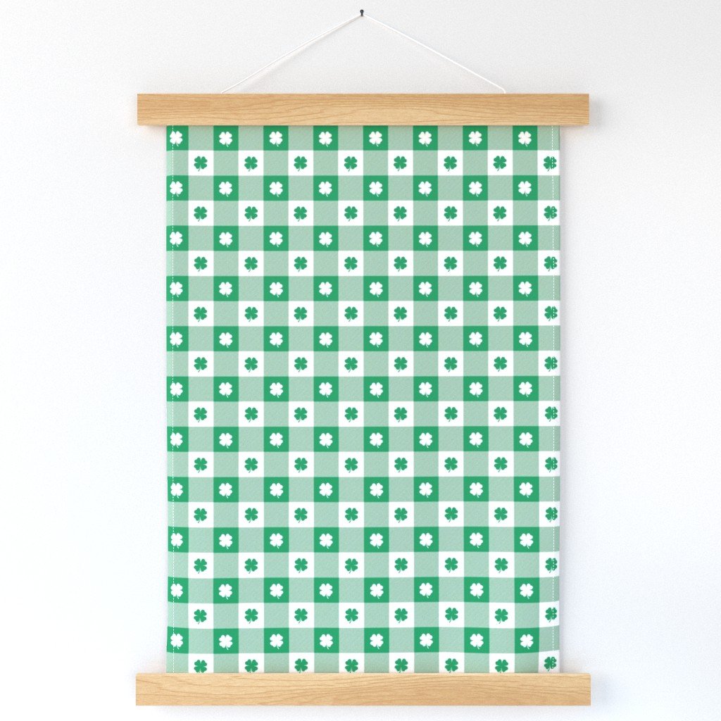 Kelly and White Gingham Check with Center Shamrock Medallions in Kelly and White Wall Hanging Kelly and White Gingham Check with Center Shamrock Medallions in Kelly and White Wall Hanging