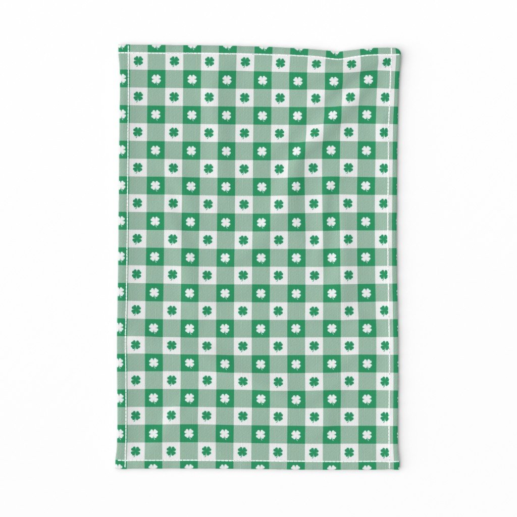 Kelly and White Gingham Check with Center Shamrock Medallions in Kelly and White Tea Towel Kelly and White Gingham Check with Center Shamrock Medallions in Kelly and White Tea Towel