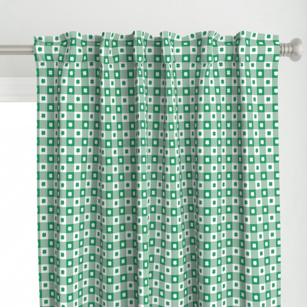 Kelly and White Gingham Check with Center Shamrock Medallions in Kelly and White Curtains Kelly and White Gingham Check with Center Shamrock Medallions in Kelly and White Curtains