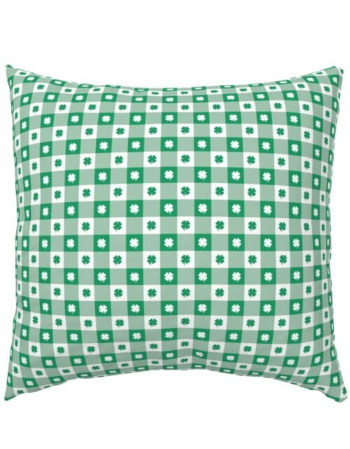 Kelly  and White Gingham Check with Center Shamrock Medallions in Kelly and White Euro Pillow Sham
