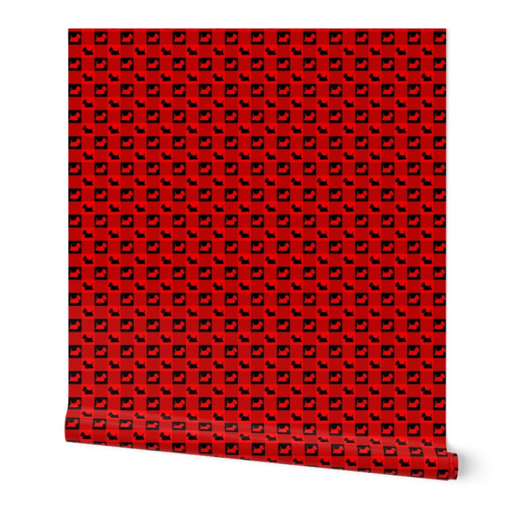 Red and Black Gingham Check with Center Scottie Medallions in Red and Black Wallpaper Red and Black Gingham Check with Center Scottie Medallions in Red and Black Wallpaper