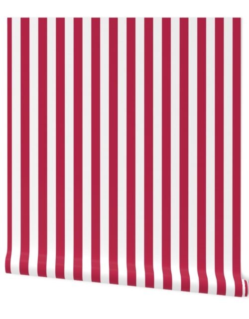 Color of the Year Viva Magenta with White Vertical 1 inch Beach Hut Stripes Wallpaper