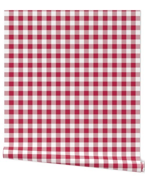 White  and Viva Magenta Gingham Check Wallpaper