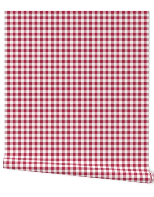 Small White  and Viva Magenta Gingham Check Wallpaper