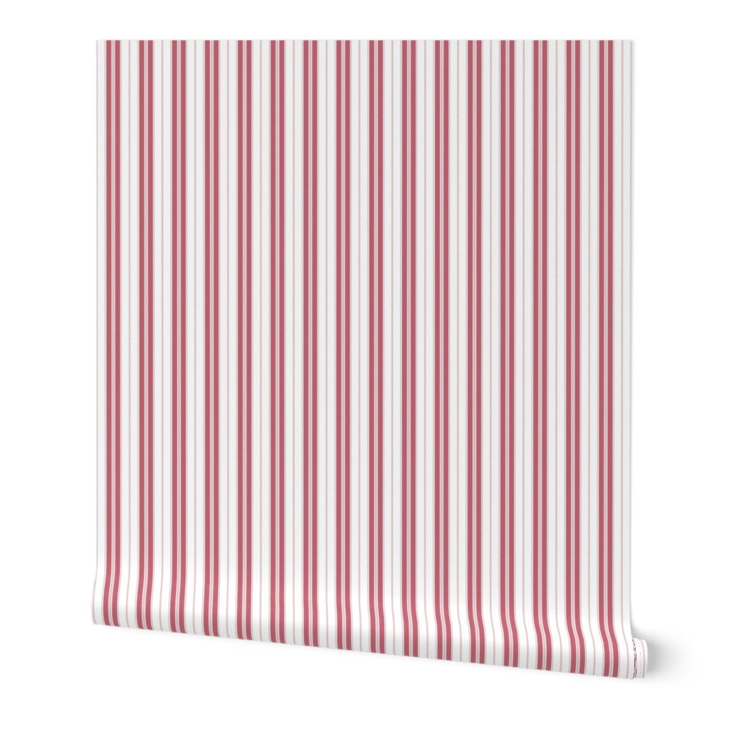 Color of the Year Viva Magenta with White Vertical Mattress Ticking Stripes Wallpaper Color of the Year Viva Magenta with White Vertical Mattress Ticking Stripes Wallpaper