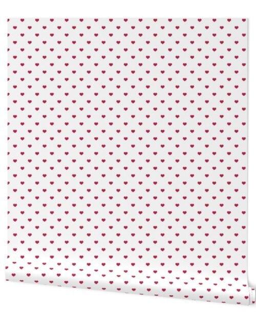 Mini Viva Magenta Love Heart Polka Dots on White Wallpaper