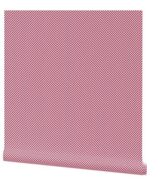 Small Viva Magenta and White Geometric Herringbone Pattern Wallpaper