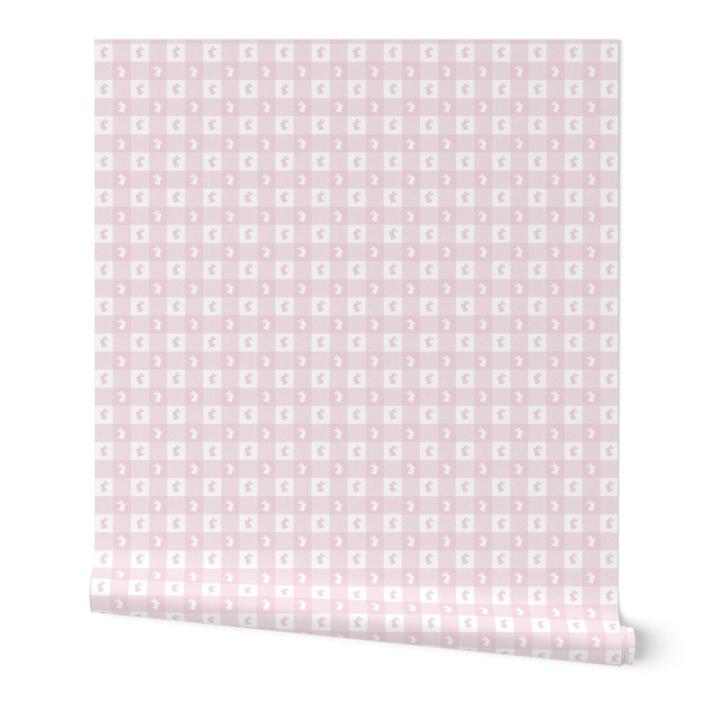 Baby Pink and White Gingham Check with Center Bunny Medallions in Pink and White Wallpaper Baby Pink and White Gingham Check with Center Bunny Medallions in Pink and White Wallpaper