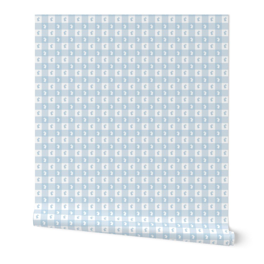 Baby Blue and White Gingham Check with Center Bunny Medallions in Blue and White Wallpaper Baby Blue and White Gingham Check with Center Bunny Medallions in Blue and White Wallpaper