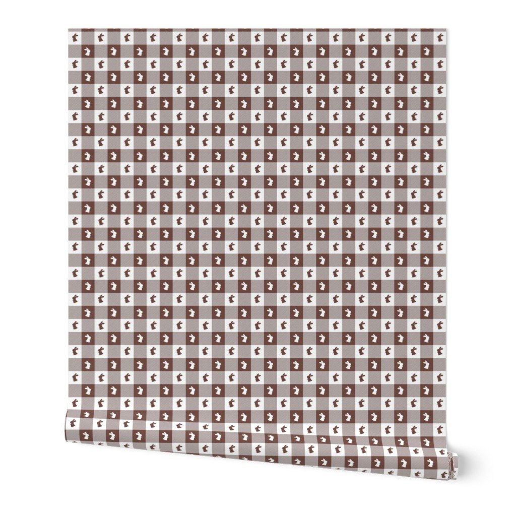 Cinnamon and White Gingham Easter Check with Center Bunny Medallions in Cinnamon and White Wallpaper Cinnamon and White Gingham Easter Check with Center Bunny Medallions in Cinnamon and White Wallpaper