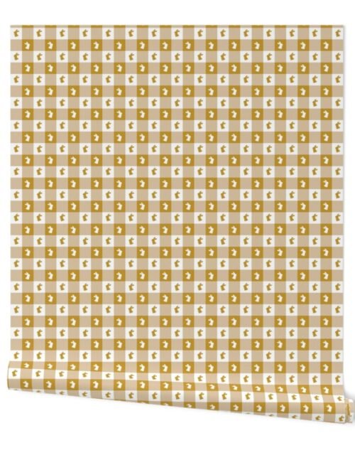 Mustard and White Gingham Easter Check with Center Bunny Medallions in Mustard and White Wallpaper
