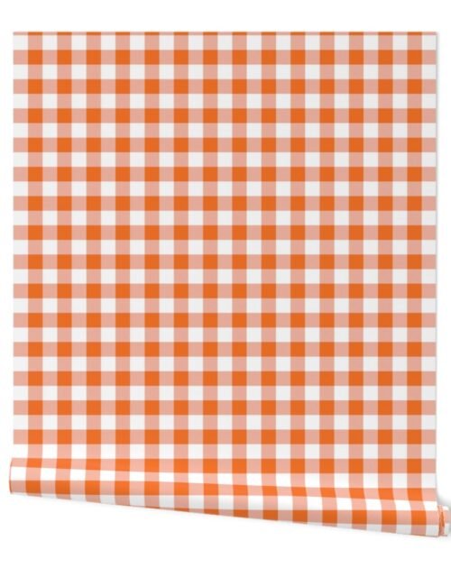 Carrot Orange and White Gingham Check Wallpaper