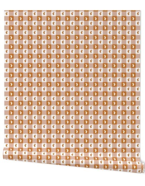 Desert Sun and White Gingham Easter Check with Center Bunny Medallions in Desert Sun and White Wallpaper