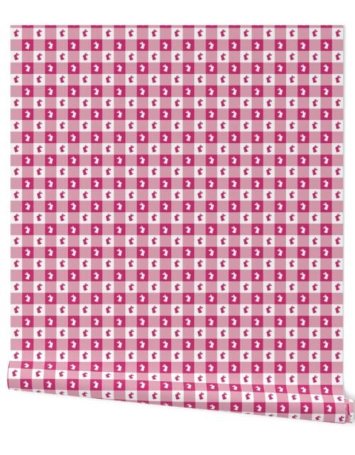 Bubble Gum and White Gingham Easter Check with Center Bunny Medallions in Bubble Gum and White Wallpaper