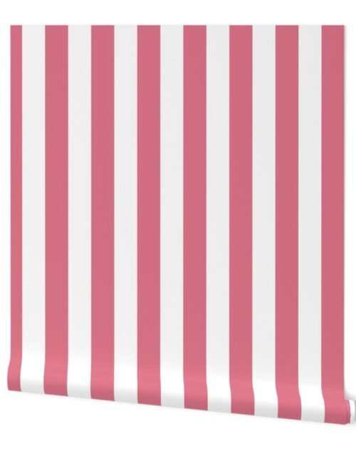 Dark Pink and White 2 Inch Vertical Cabana Stripes Wallpaper