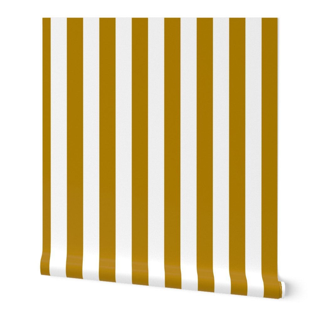 Ochre and White 2 Inch Vertical Cabana Stripes Wallpaper Ochre and White 2 Inch Vertical Cabana Stripes Wallpaper