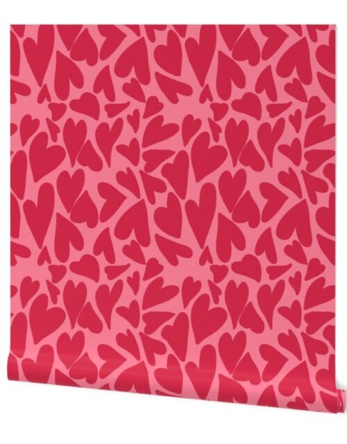 Crazy Jumbo Hearts in Red Hot on Dark Pink Wallpaper