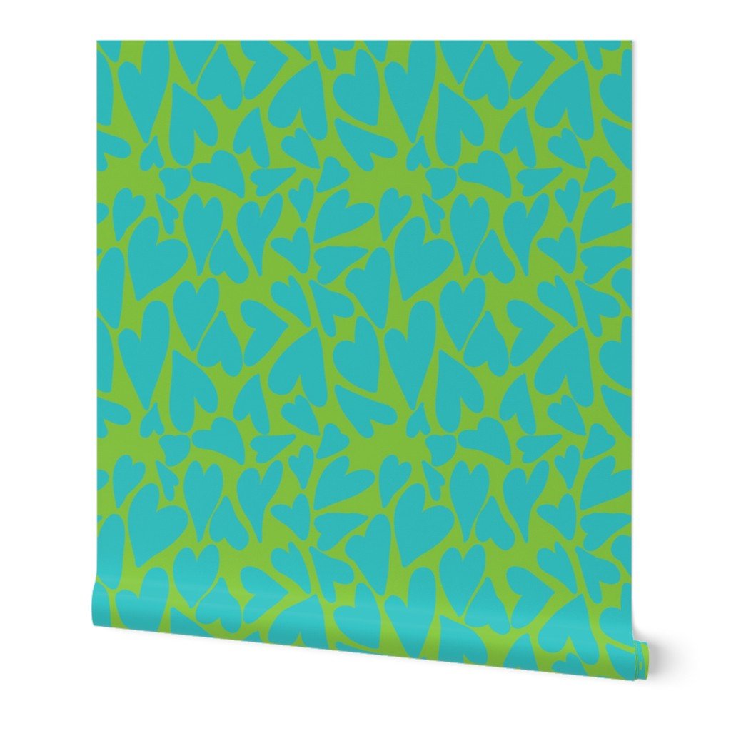 Crazy Jumbo Hearts in Aqua on Lime Wallpaper Crazy Jumbo Hearts in Aqua on Lime Wallpaper