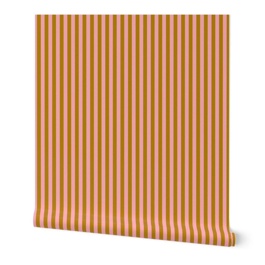 Ochre and Pink 1 /2 Inch Vertical Cabana Stripes Wallpaper Ochre and Pink 1 /2 Inch Vertical Cabana Stripes Wallpaper