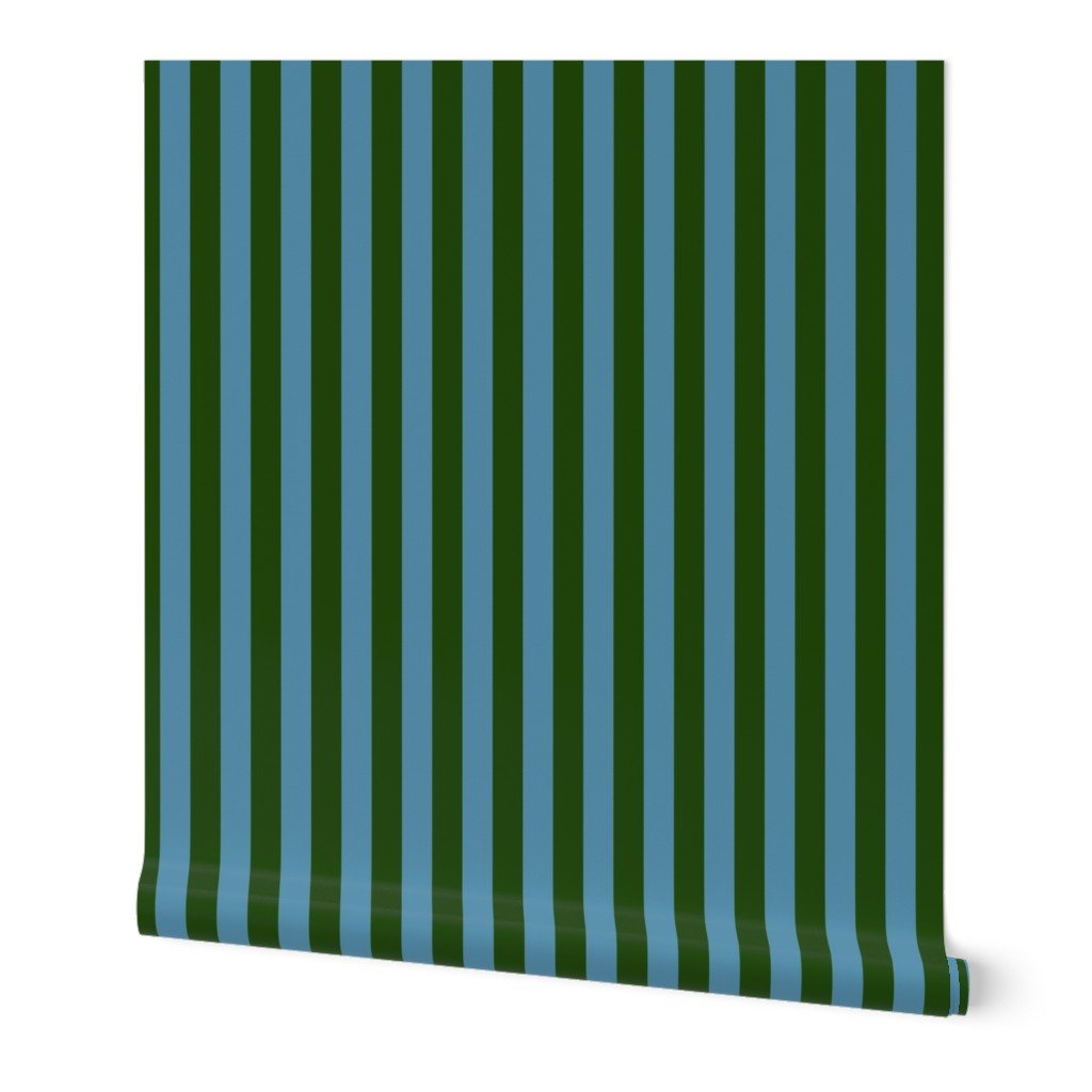 Evergreen and Blue 1 Inch Vertical Cabana Stripes Wallpaper Evergreen and Blue 1 Inch Vertical Cabana Stripes Wallpaper