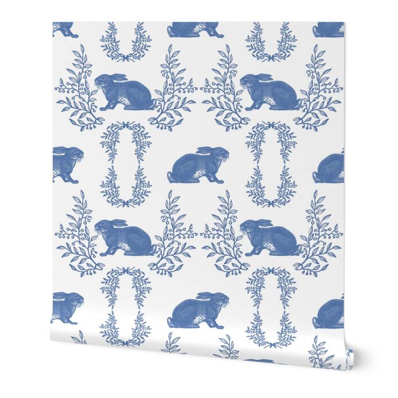 Vintage Blue Rabbit with Garlands Wallpaper Vintage Blue Rabbit with Garlands Wallpaper