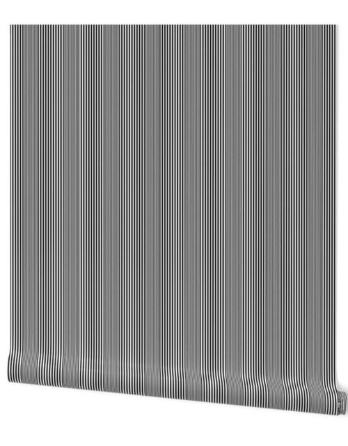 Small Black and White French Chateau Art Deco Ticking Stripe Wallpaper