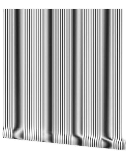 Large Banded Black and White French Chateau Art Deco Ticking Stripe Wallpaper