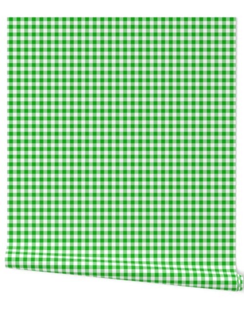 Green and White Buffalo Check Gingham Plaid Wallpaper