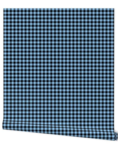 Light Blue and Black Buffalo Check Gingham Plaid Wallpaper