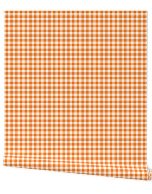 Orange and White Buffalo Check Gingham Plaid Wallpaper