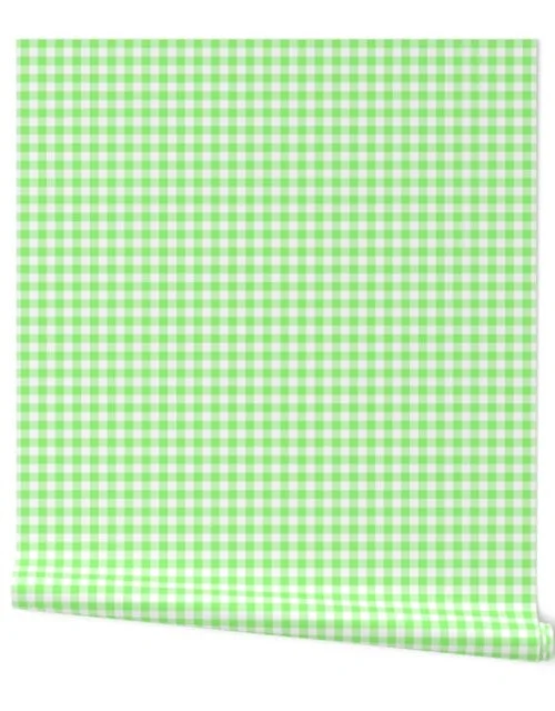 Light Green and White Buffalo Check Gingham Plaid Wallpaper
