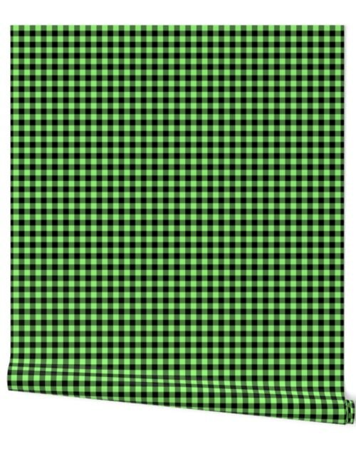 Light Green and Black Buffalo Check Gingham Plaid Wallpaper