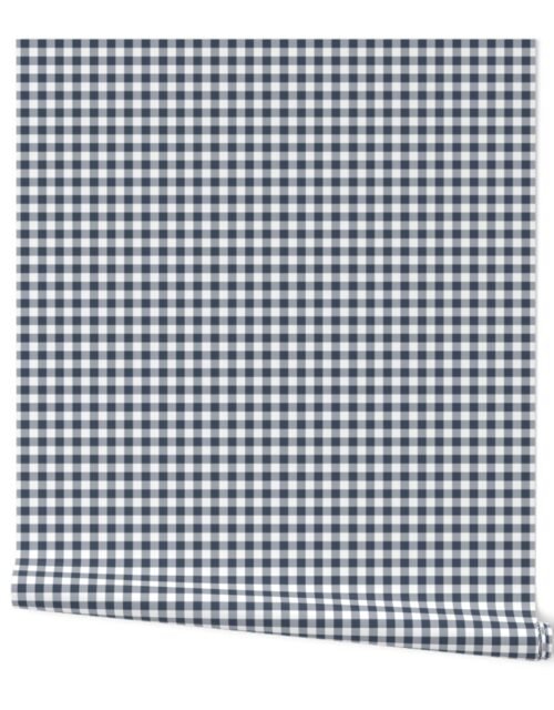 Storm Blue and Cloud White Check Gingham Plaid Wallpaper