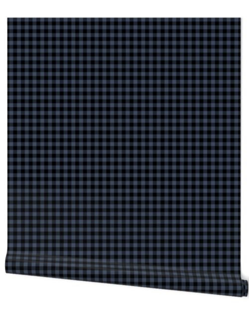 Night Black and Storm Blue Buffalo Check Gingham Wallpaper