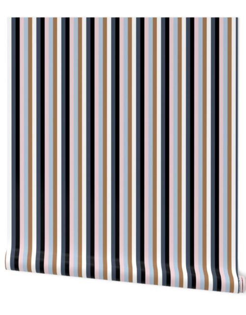 Jacobean Half Inch Cabana Stripes in Alternating Earth and Sky Colors Wallpaper