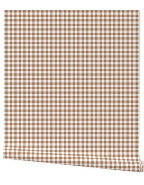 Cloud White and Earth Tan Check Gingham Plaid Wallpaper