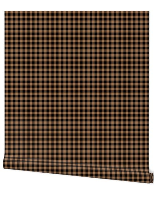 Night Black and Earth Tan Check Gingham Plaid Wallpaper