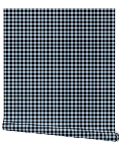 Night Black and Sky Blue Check Gingham Plaid Wallpaper