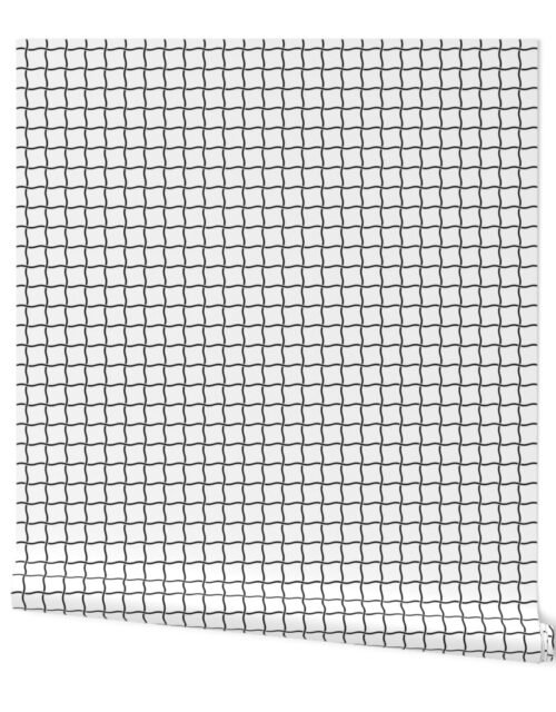 Smaller Squiggly Black Lines Crossed as a Grid on White Wallpaper