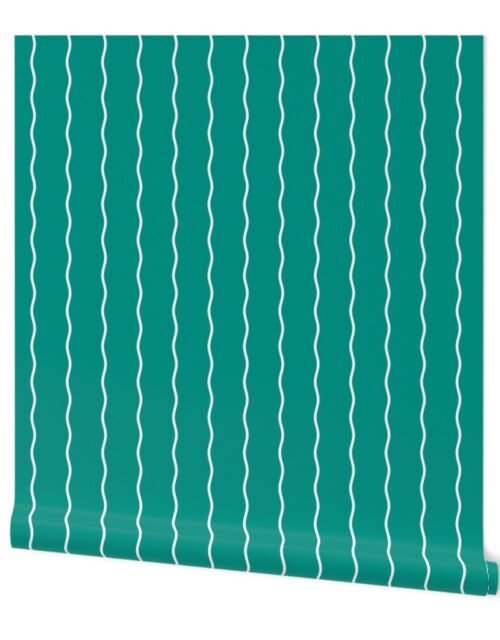 Small Double Squiggly White Lines on Teal Wallpaper