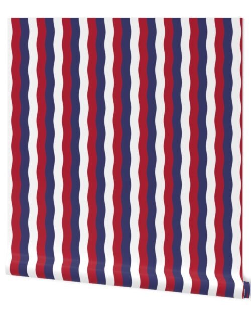 USA Red White and blue 1 inch Scalloped Vertical Waves Wallpaper