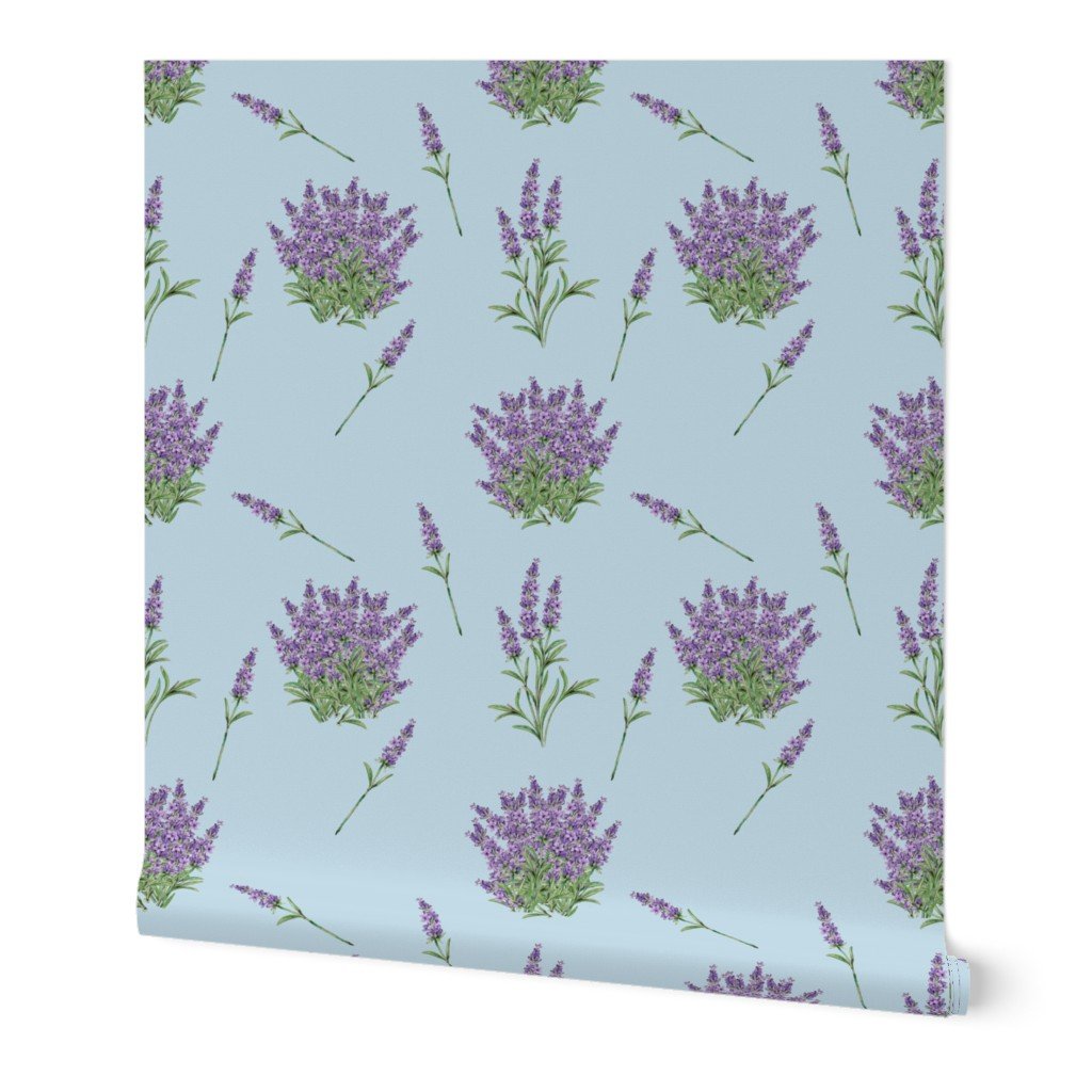 Lavender Floral Sprig on Sky Blue Wallpaper Lavender Floral Sprig on Sky Blue Wallpaper