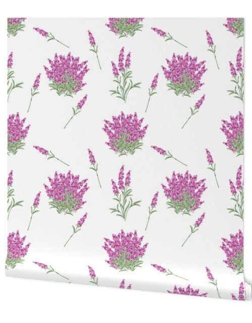 Pink Floral Sprig  on White Wallpaper