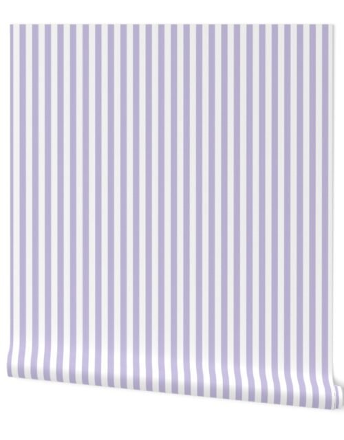 Half Inch 1/2" Picnic Stripes in Springtime Lavender and White Wallpaper